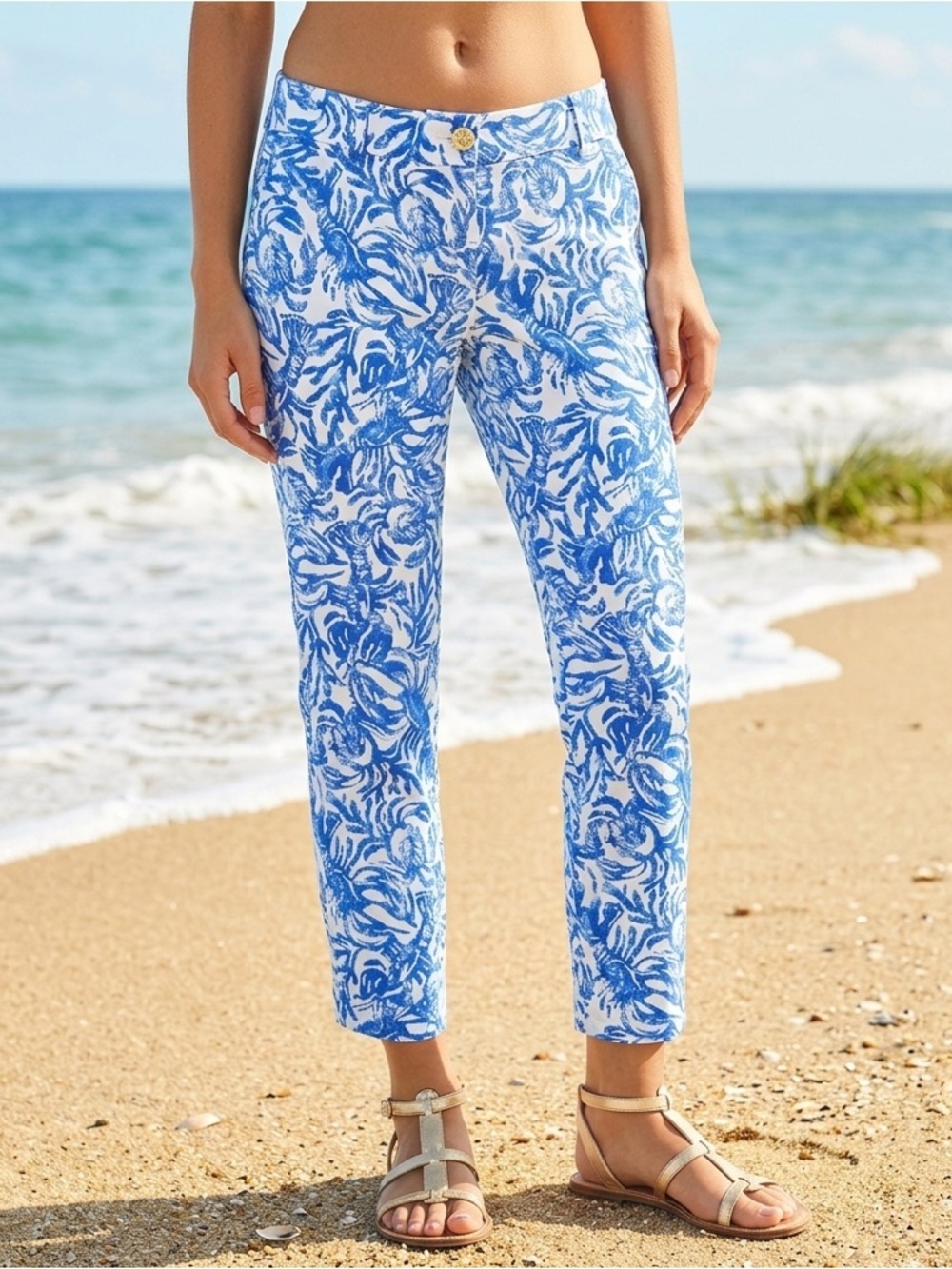 Lilly Pulitzer Women's Sadie Stretch Crop Chino Pants Resort White On a Roll 10